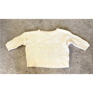 Womens Ann Taylor Size XS Sweater Crop Chunky Knit White Button Wool Blend